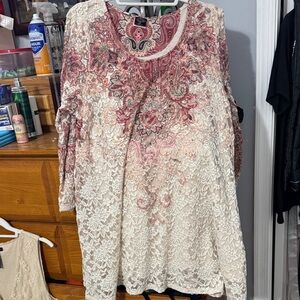 Cream Lace Tunic with Pink Paisley Accent